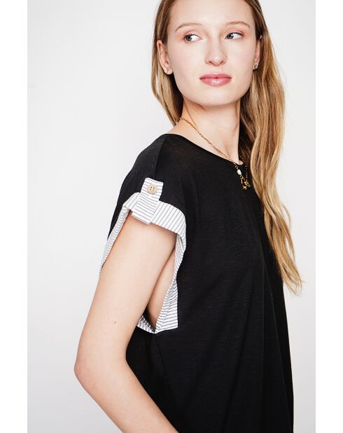 Martine schwarzes Oversize-T-Shirt mit Rundhalsausschnitt aus einer Leinenmischung