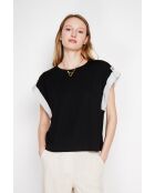 Martine schwarzes Oversize-T-Shirt mit Rundhalsausschnitt aus einer Leinenmischung