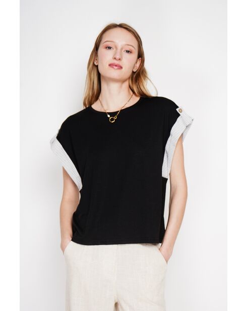 Martine schwarzes Oversize-T-Shirt mit Rundhalsausschnitt aus einer Leinenmischung
