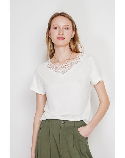 Sylvie weißes Rundhals-T-Shirt aus Leinenmischung