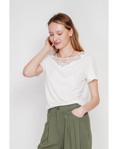 Sylvie weißes Rundhals-T-Shirt aus Leinenmischung