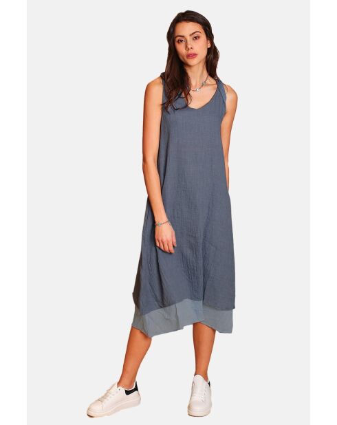 Marinewitte linnen vrijetijdsjurken met v-hals