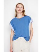 Martine Jeanblaues Oversize-T-Shirt mit Rundhalsausschnitt aus Leinenmischung