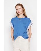 Martine Jeanblaues Oversize-T-Shirt mit Rundhalsausschnitt aus Leinenmischung
