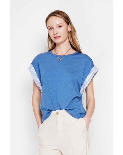 Martine Jeanblaues Oversize-T-Shirt mit Rundhalsausschnitt aus Leinenmischung