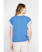 Martine Jeanblaues Oversize-T-Shirt mit Rundhalsausschnitt aus Leinenmischung