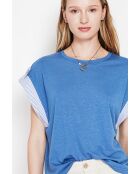 Martine Jeanblaues Oversize-T-Shirt mit Rundhalsausschnitt aus Leinenmischung