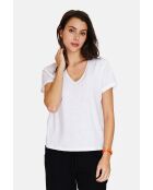 Weißes T-Shirt mit V-Ausschnitt aus Leinenmischung Josée