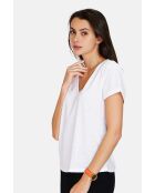 Weißes T-Shirt mit V-Ausschnitt aus Leinenmischung Josée