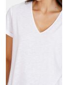 Weißes T-Shirt mit V-Ausschnitt aus Leinenmischung Josée
