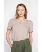 Camiseta Michèle con cuello en V en mezcla de lino beige