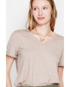 Camiseta Michèle con cuello en V en mezcla de lino beige