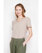 Camiseta Michèle con cuello en V en mezcla de lino beige