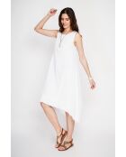 Abito lungo foderato in misto lino bianco Hélène