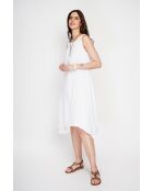 Abito lungo foderato in misto lino bianco Hélène