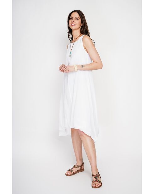 Abito lungo foderato in misto lino bianco Hélène