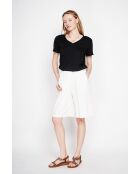 Michèle schwarzes T-Shirt mit V-Ausschnitt aus Leinenmischung