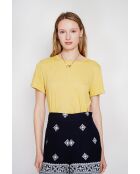 Nicole T-shirt met ronde hals en linnenmix van curry