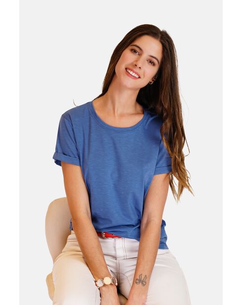 Francine Marine Rundhals-T-Shirt aus Leinenmischung