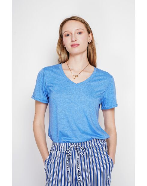 Michèle Azur T-Shirt mit V-Ausschnitt aus Leinenmischung