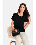 Francine schwarzes T-Shirt mit Rundhalsausschnitt aus Leinenmischung