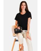 Francine schwarzes T-Shirt mit Rundhalsausschnitt aus Leinenmischung