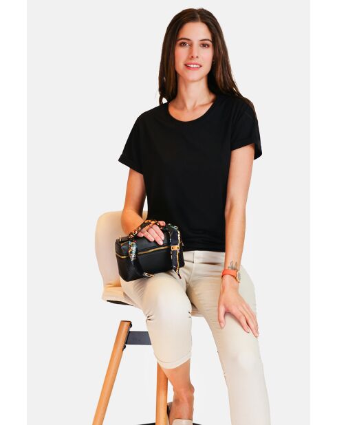 Francine schwarzes T-Shirt mit Rundhalsausschnitt aus Leinenmischung