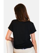 Francine schwarzes T-Shirt mit Rundhalsausschnitt aus Leinenmischung
