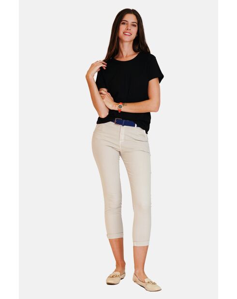 Francine schwarzes T-Shirt mit Rundhalsausschnitt aus Leinenmischung