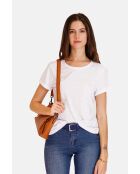 Francine weißes Rundhals-T-Shirt aus Leinenmischung