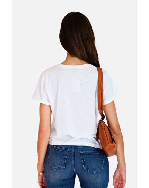 Francine weißes Rundhals-T-Shirt aus Leinenmischung