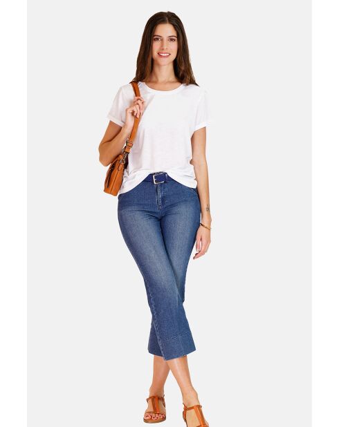 Francine weißes Rundhals-T-Shirt aus Leinenmischung