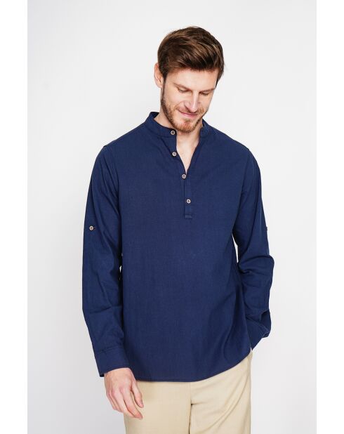 Donkerblauw hemd van 100% linnen Axel