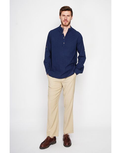 Donkerblauw hemd van 100% linnen Axel
