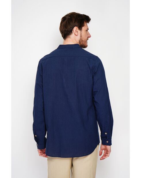 Donkerblauw hemd van 100% linnen Axel
