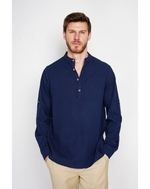 Donkerblauw hemd van 100% linnen Axel