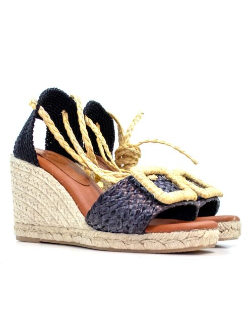 0004 Sandali neri con tacco a 5 corde - Tacco 7,3 cm