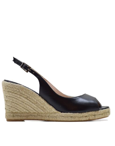 Rustu leren sleehakken met open neus in zwart - hak 8,5 cm