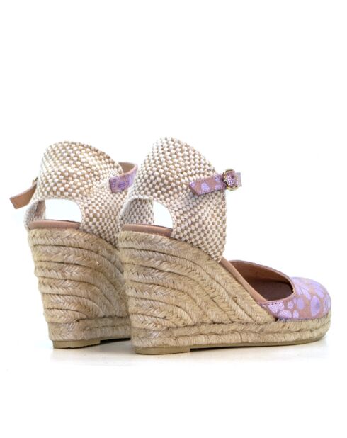 Sandalen met hak van Nuria in fuchsia suède met stippen