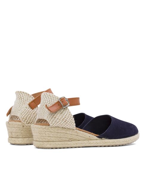 Sandales à talon en daim bleu marine