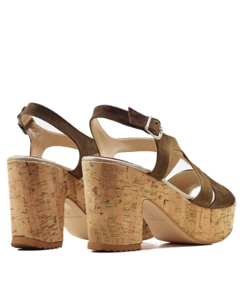 Sandalias Brescia de ante marrón con tacón - Tacón 8 cm