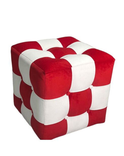 Pouf Patchwork rouge, blanc - 42x42x42 cm