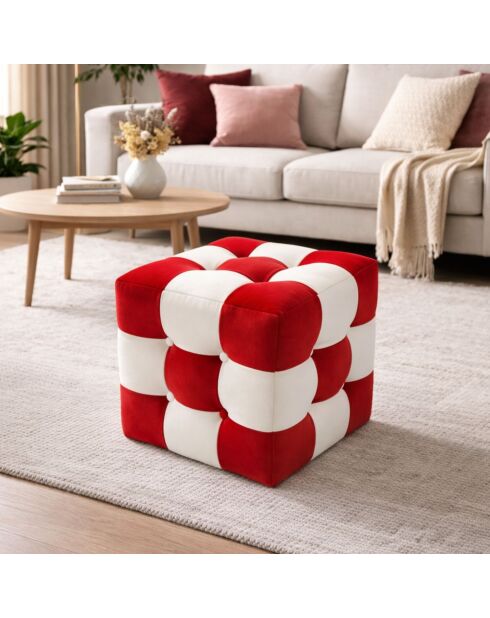 Pouf Patchwork rouge, blanc - 42x42x42 cm