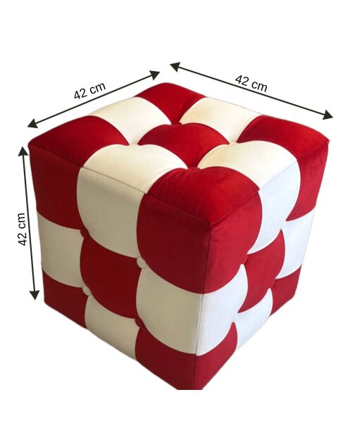 Pouf Patchwork rouge, blanc - 42x42x42 cm