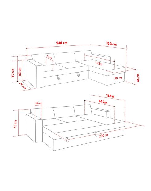 Canapé-lit d'angle Kado moutarde - 140x190 cm