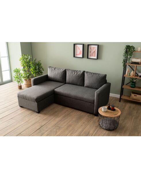 Canapé-lit d'angle Kado gris foncé - 140x190 cm