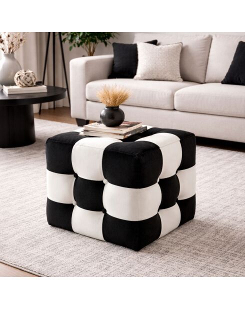 Pouf Patchwork noir, blanc - 42x42x42 cm
