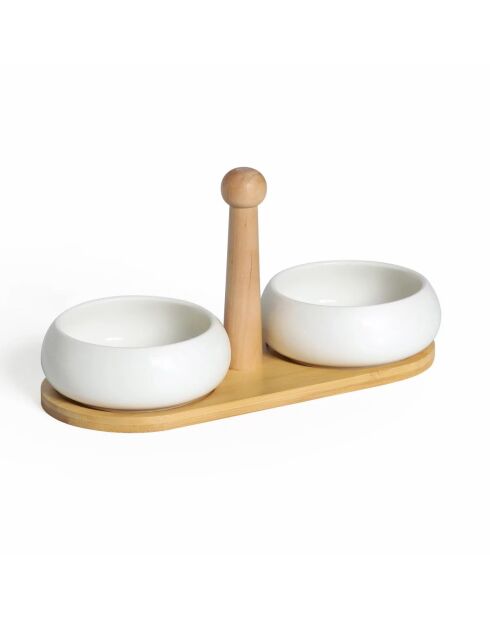 Set aus 2 keramischen Vorspeisenbechern mit Bambusschale