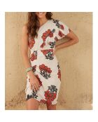 Galiene-Kleid mit indischem Blumendruck in einer Kombination aus rotem Ton in Maravoile-Rot