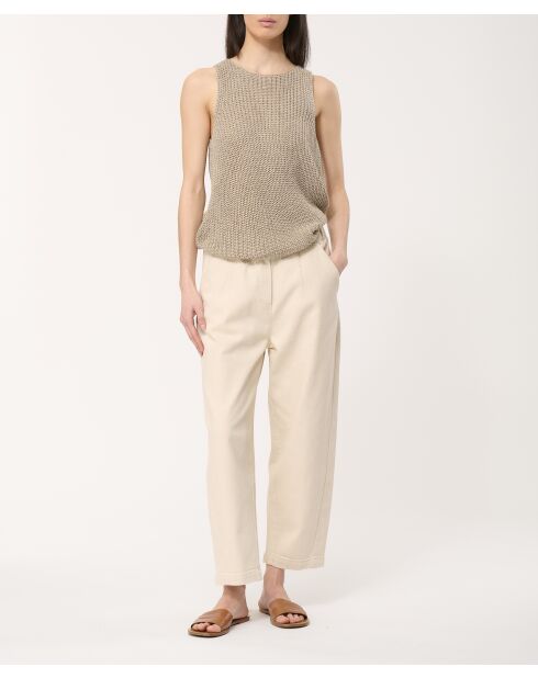 Hose Unia aus ecrufarbener Baumwollgabardine, Länge 7/8